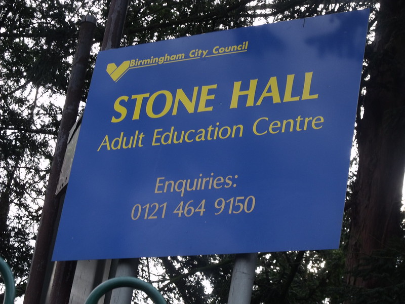 "Stone Hall Adult Education Centre, Warwick Road, Acocks Green - sign" by ell brown is licensed under CC BY 2.0.